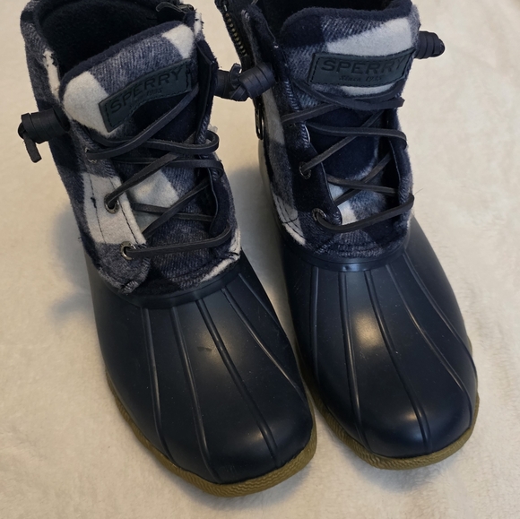 Sperry Navy and White Plaid Duck Boots - Picture 3 of 5